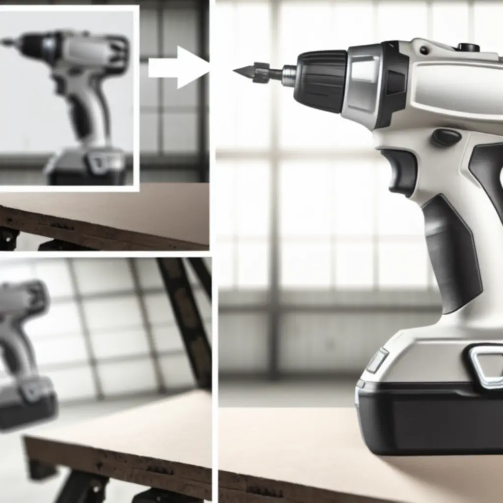 Wiertarko–wkrętarka HomeToolsPL widziana pod kątem z podkreślonymi liniami industrialnego designu