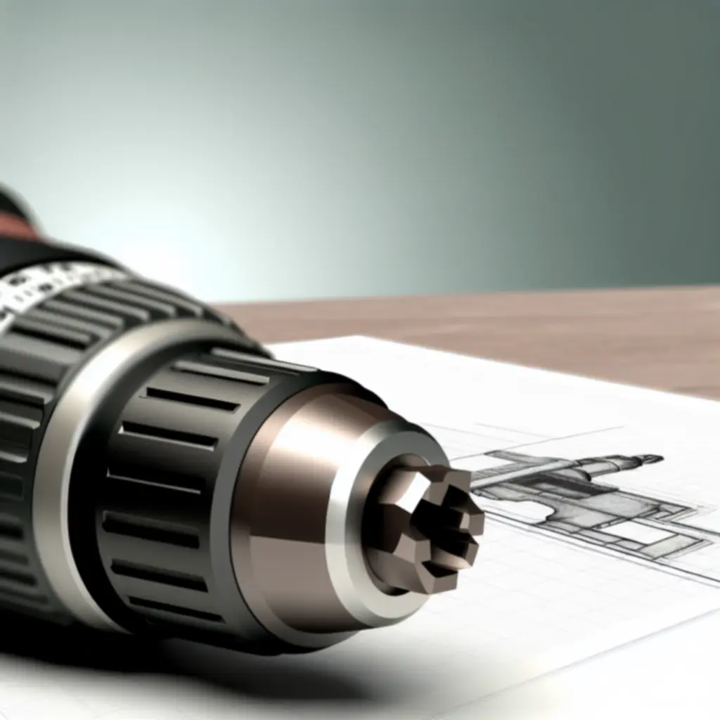 Zbliżenie na uchwyt, pierścień regulacji momentu i diody LED w wiertarko–wkrętarce HomeToolsPL